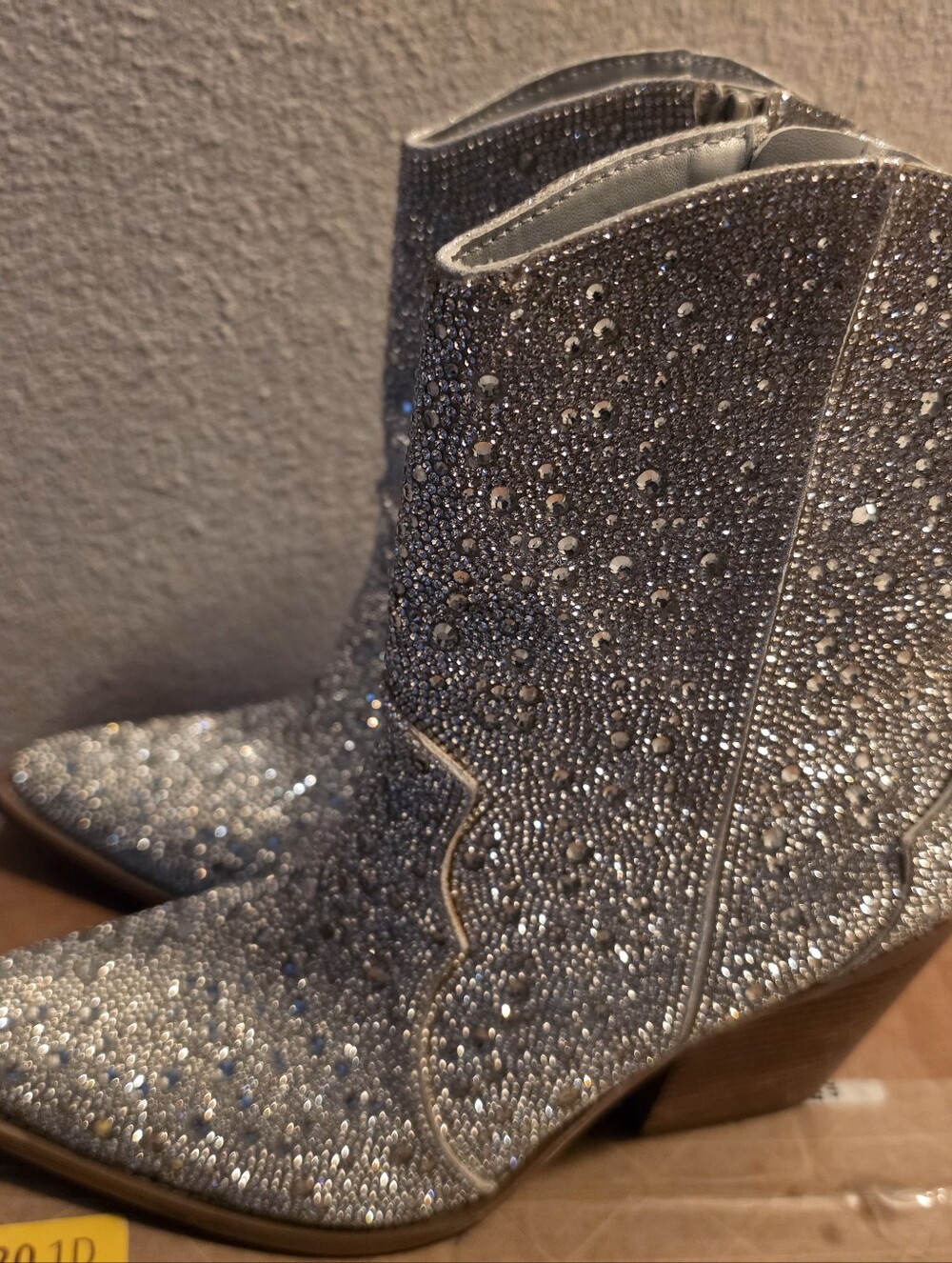 Silver Glitter Rhinestones Crystal Ankle Boots